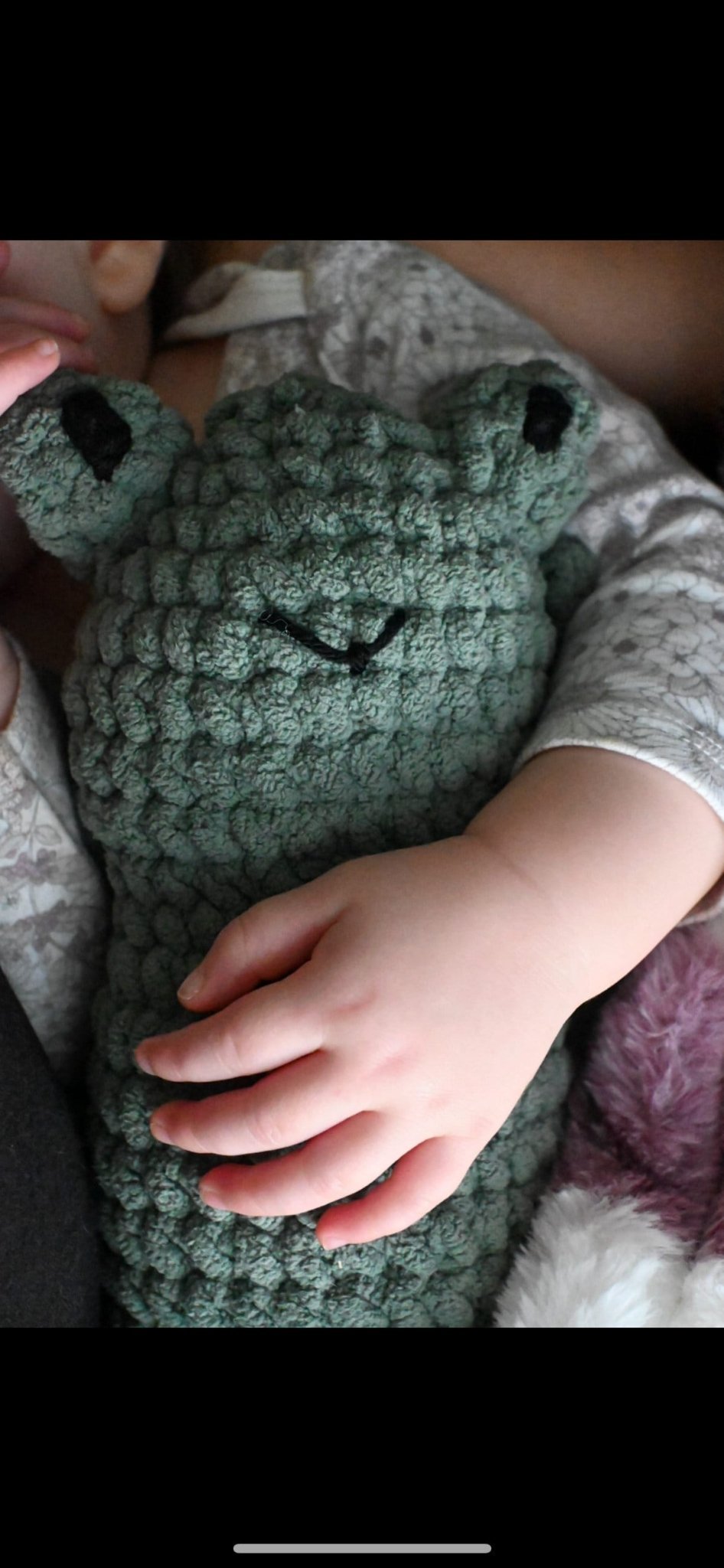 Dahdoo the Frog - crochet baby snuggler - Cozy Shire Co.