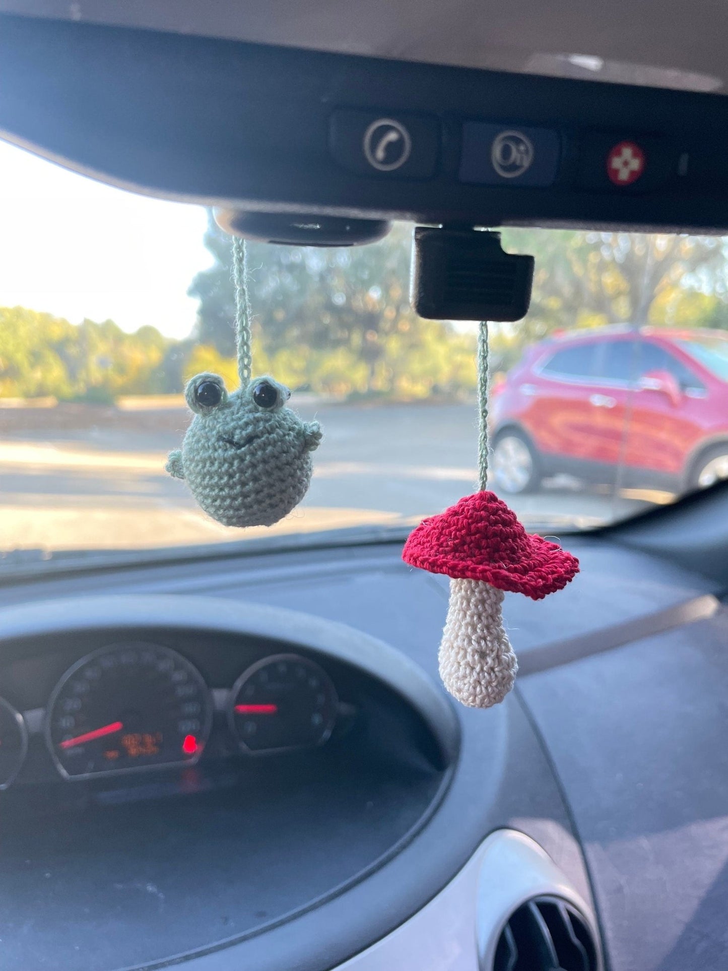 Mini rear - view mirror hanging frog and mushroom - Cozy Shire Co.